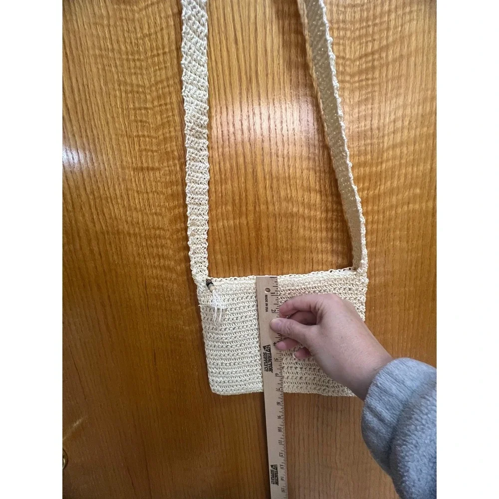 Woven Paper Straw‎ Crossbody Bag Ivory White Summer Beach Boho RN 48711